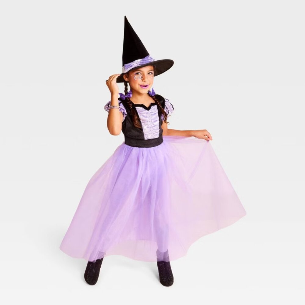 Fancy Witch 10/12 Halloween Costume Purple Dress & Hat Kids Girls
